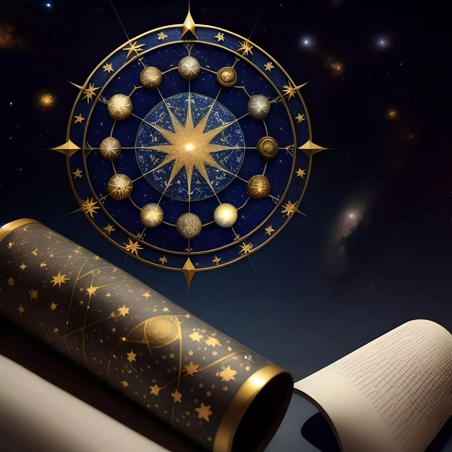 a star chart with a parchment depicting the difference between astrology and horoscopes