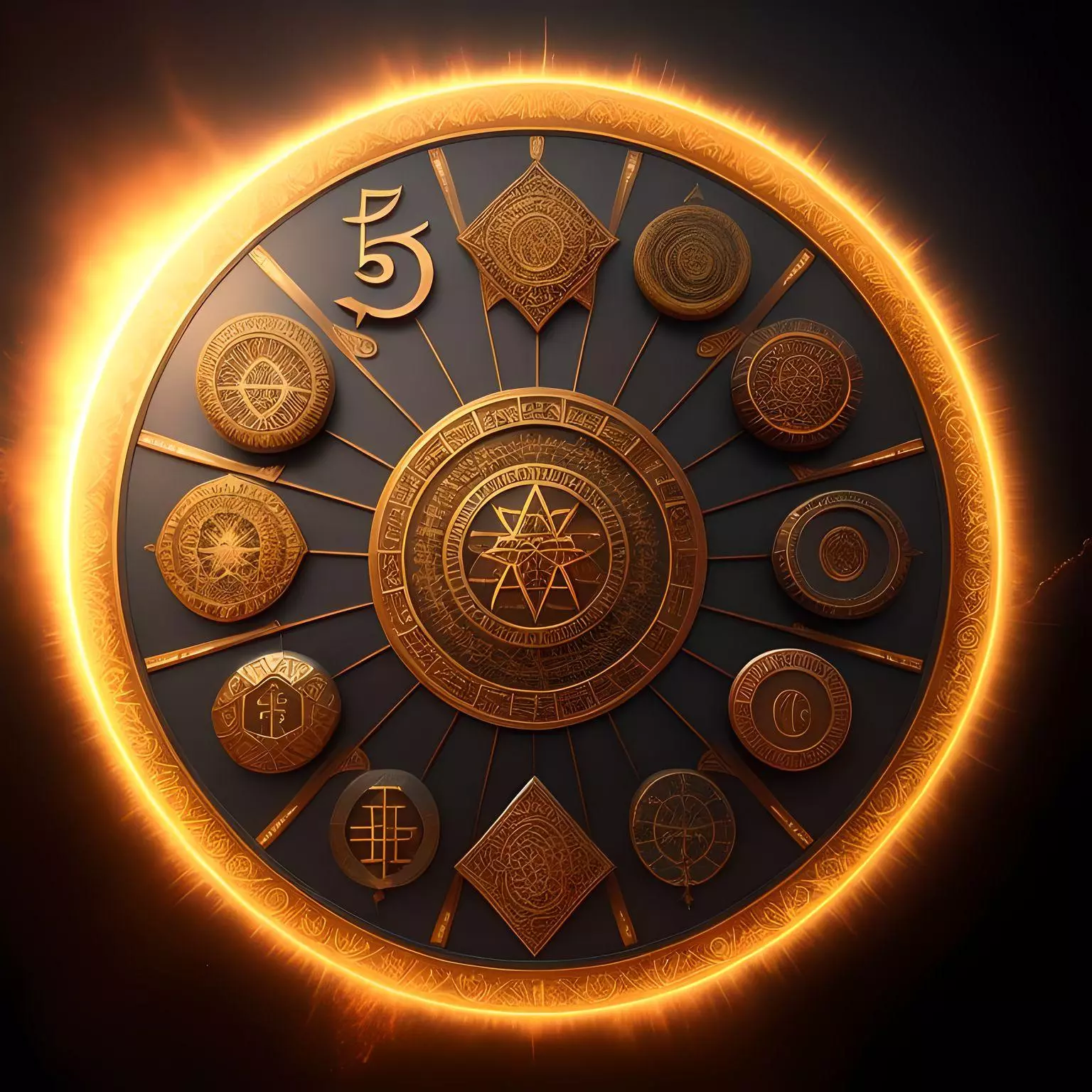 an stone tablet displaying the numerology 5 in a circular format.