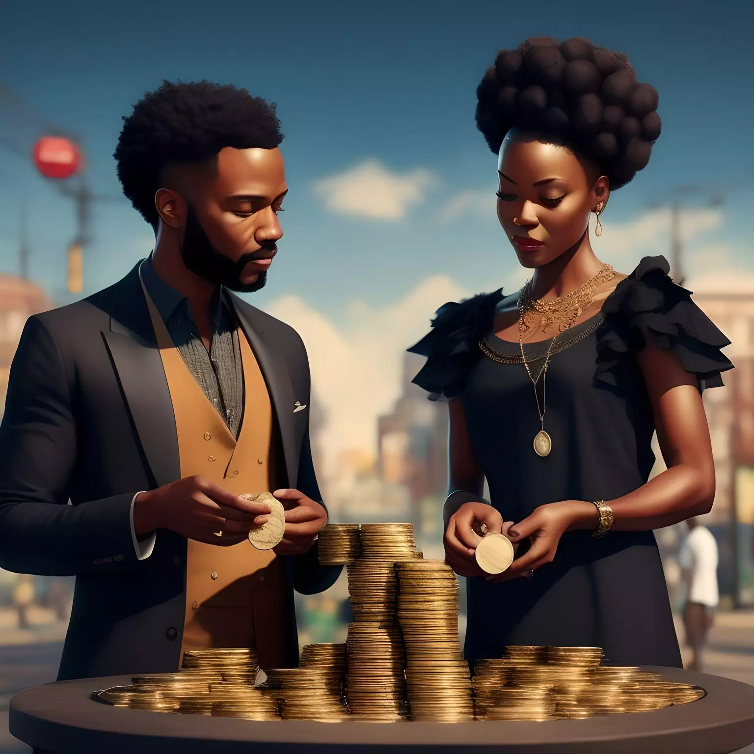 black couple counting coins showing how to handle financial problems in a relationship